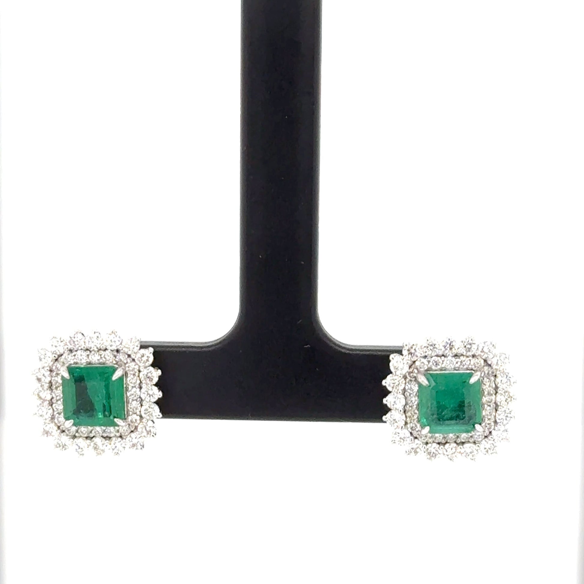 White Gold-Emerald-Diamond Studs