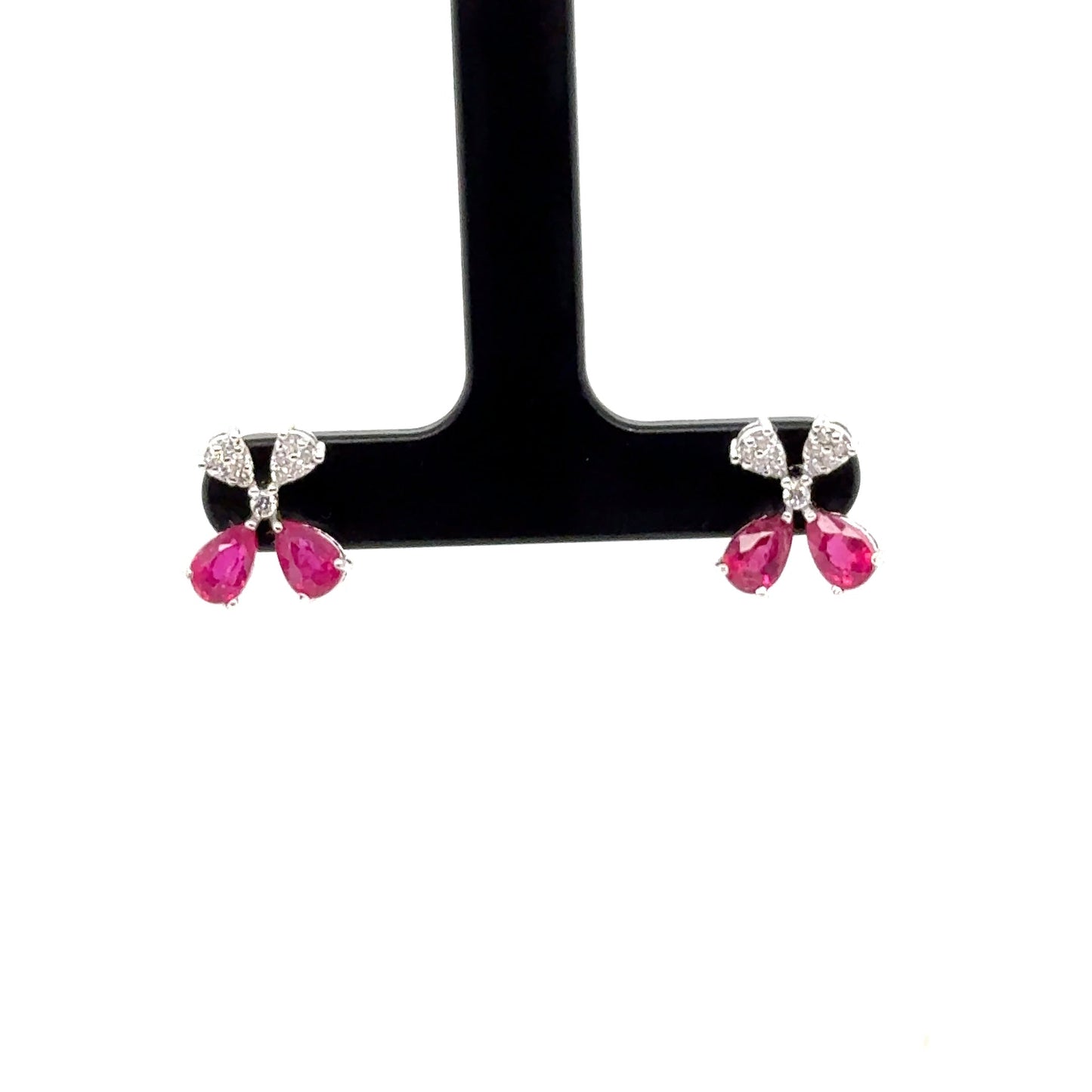 White Gold-Ruby-Diamond-X-Shaped-Studs 