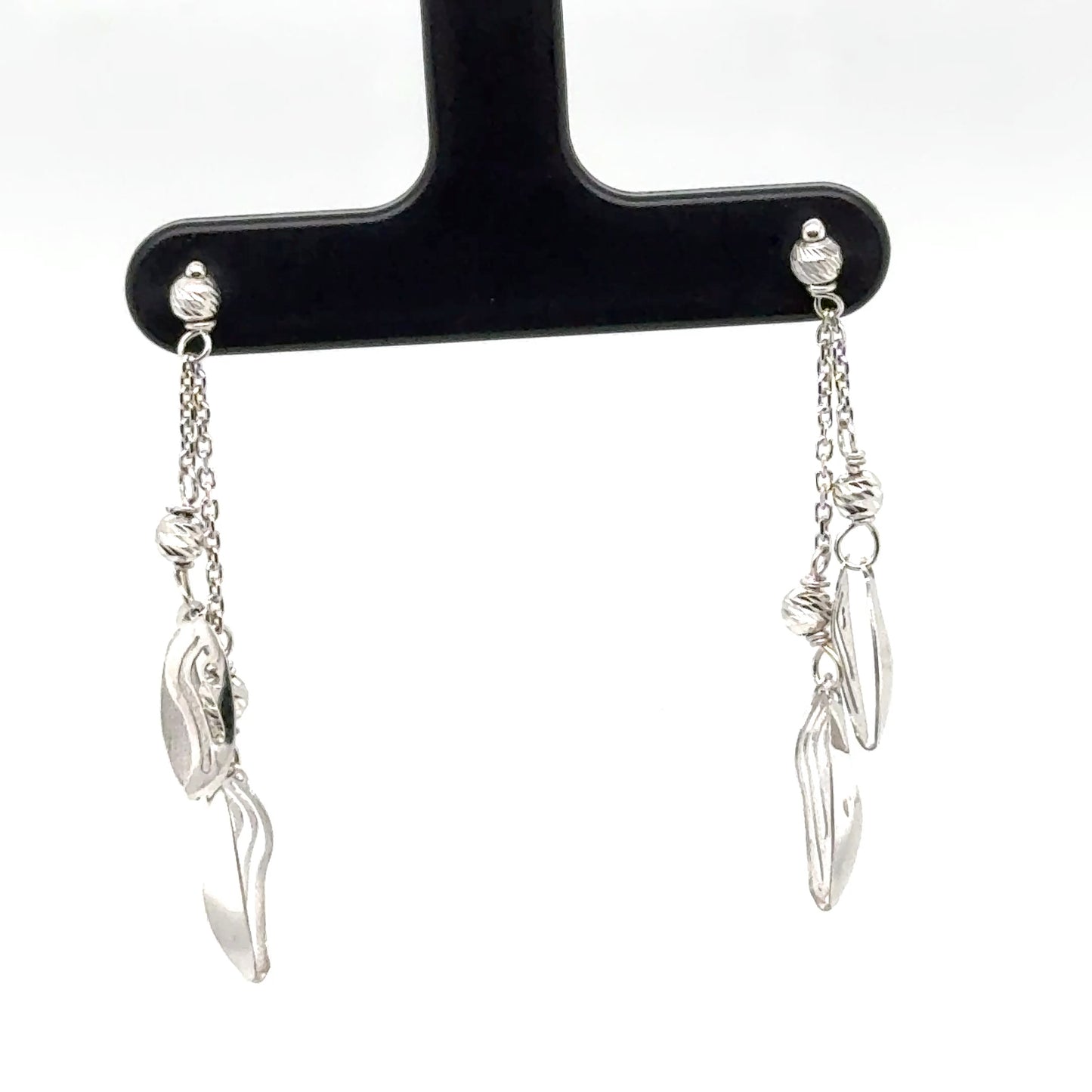 18K White Gold Leaf Drop Earring